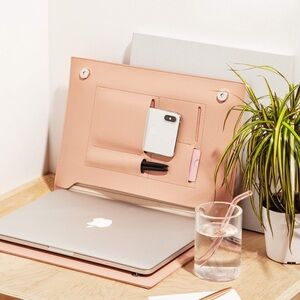 POKETO Rouge Vegan Leather Large Minimalist Folio Laptop Case Pink NEW